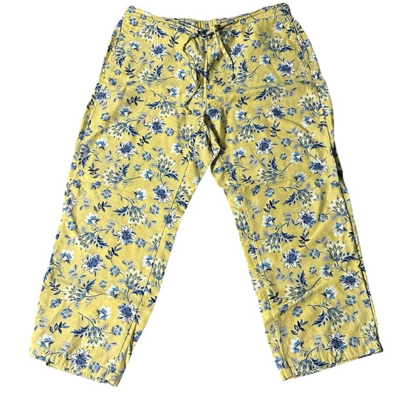 Coldwater Creek Linen Blend Yellow and Blue Floral Pants - Picture 1 of 9
